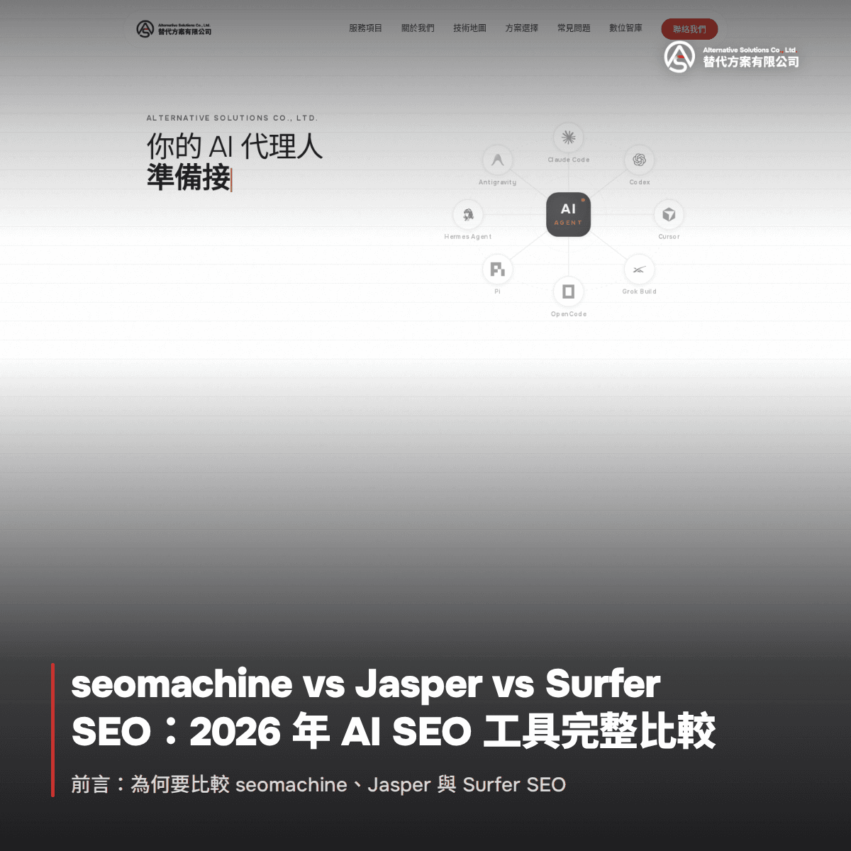 seomachine vs Jasper vs Surfer SEO：2026 年 AI SEO 工具完整比較