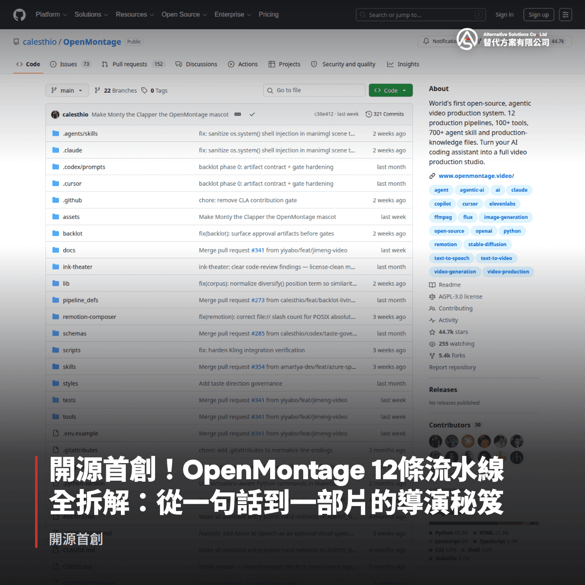 開源首創！OpenMontage 12條流水線全拆解：從一句話到一部片的導演秘笈