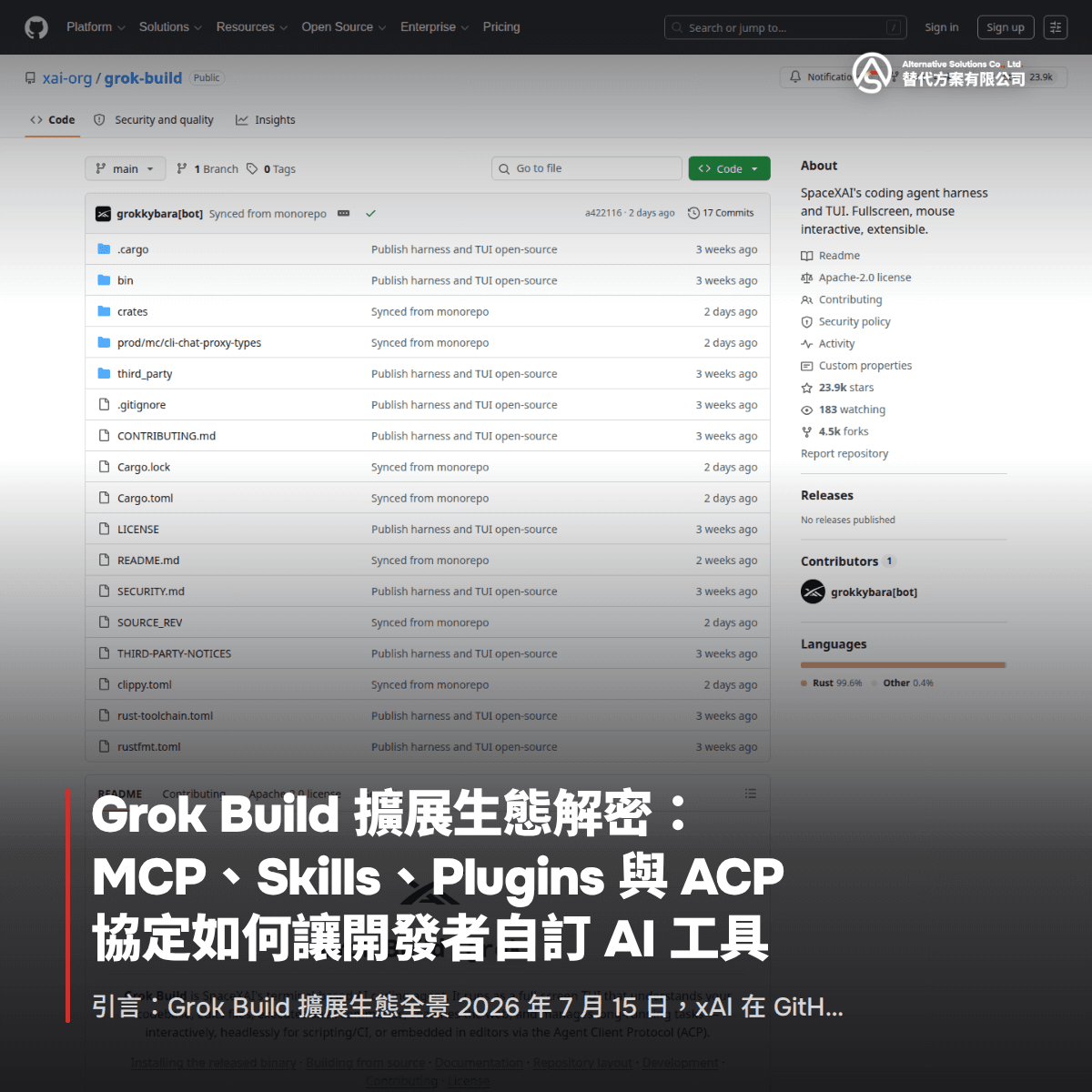 Grok Build 擴展生態解密：MCP、Skills、Plugins 與 ACP 協定如何讓開發者自訂 AI 工具