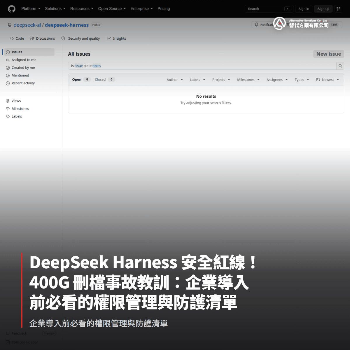DeepSeek Harness 安全紅線!400G 刪檔事故教訓:企業導入前必看的權限管理與防護清單