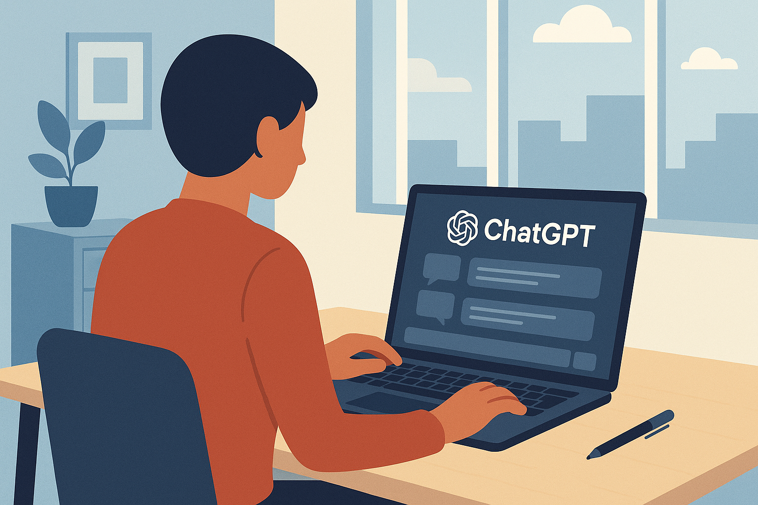 使用者專注於ChatGPT介面中的網站經營