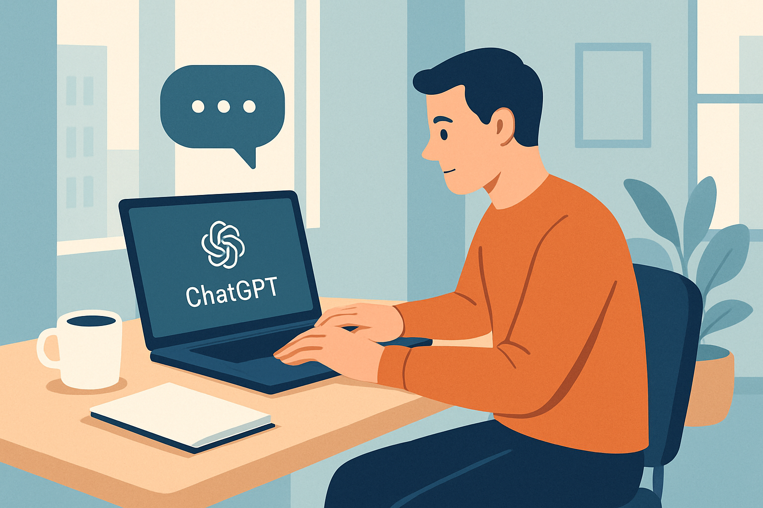 男性操作ChatGPT於明亮辦公環境