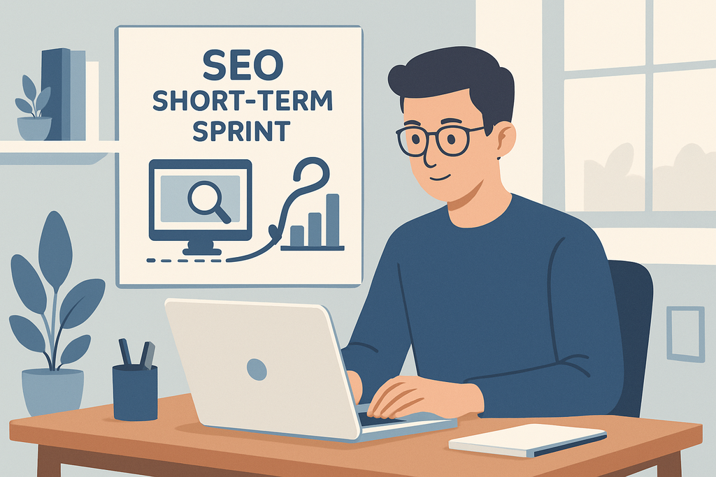SEO短期衝刺策略示意圖,強調聚焦與高效率的網站優化作法