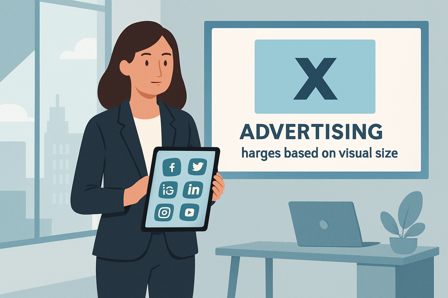 女性手持平板操作社群媒體行銷分析