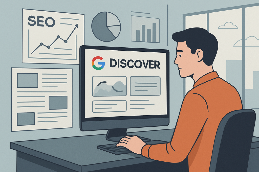 一位專注的人正在電腦前查看有關SEO的數據與資訊，牆上掛著圖表和報表，顯示網站經營與人工智能的應用情況，突顯網頁設計與架設的重點。