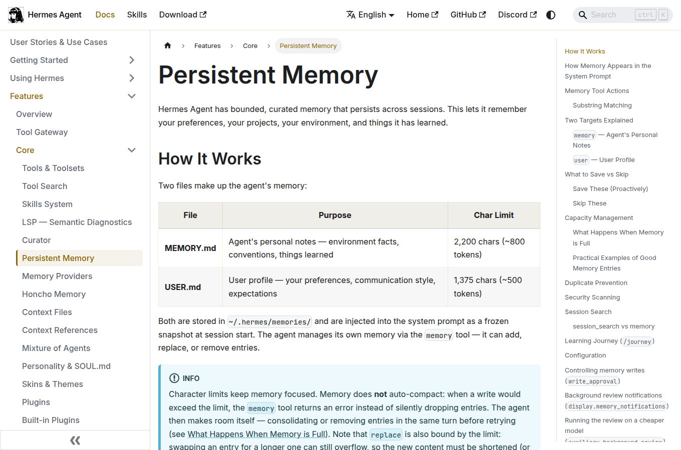 hermes-agent.nousresearch.com 的官方頁面截圖。對照文章主題「會記憶的 AI」,可從官方說明確認功能定義、文件入口或產品定位。