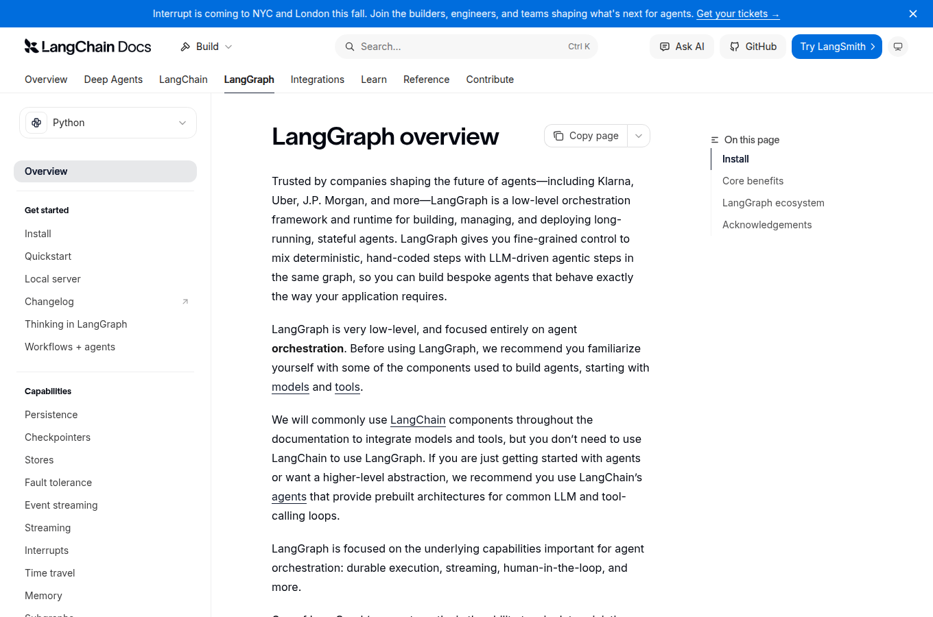 python.langchain.com 的官方頁面截圖。對照文章主題「自我改進的實現」，可從官方說明確認功能定義、文件入口或產品定位。