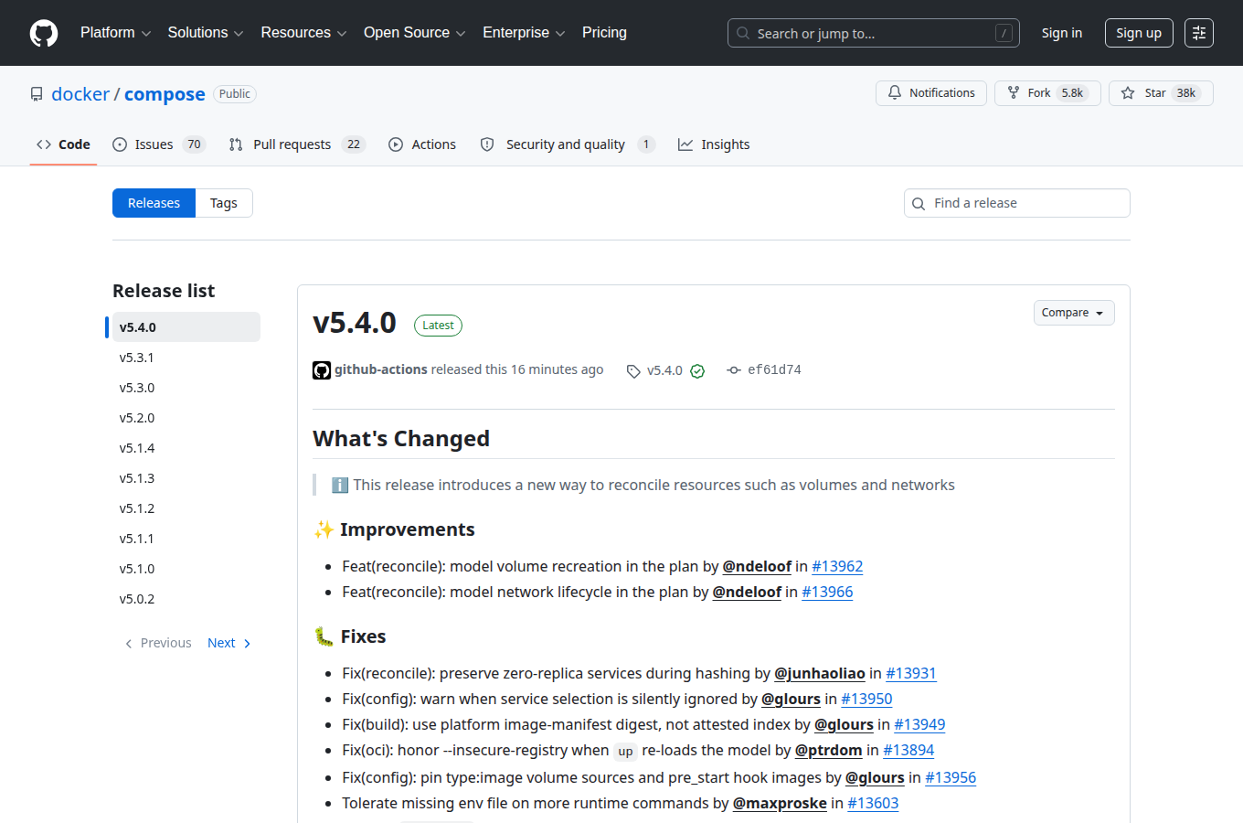 docker/compose 的 GitHub Releases 分頁,列出正式發行版本與更新說明。閱讀「6 分鐘安裝 Hermes Agent」時若要鎖定穩定版號,可先從這頁核對。