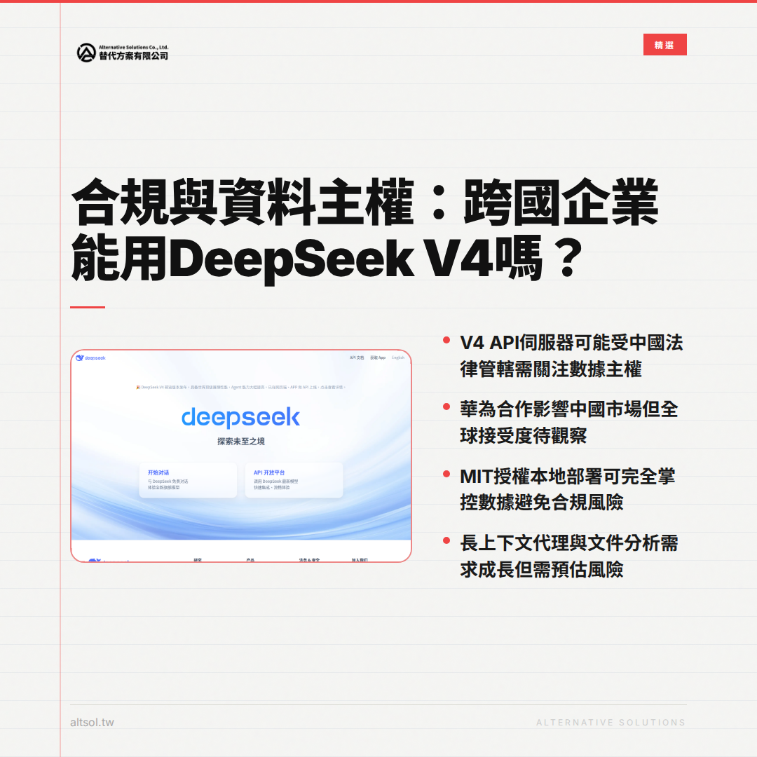 合規與資料主權：跨國企業能用DeepSeek V4嗎？ 圖卡 1