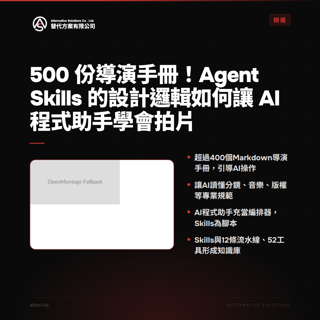 500 份導演手冊！Agent Skills 的設計邏輯如何讓 AI 程式助手學會拍片 圖卡 1