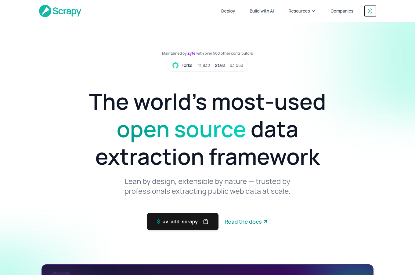 scrapy.org 的官方頁面截圖。對照文章主題「實測驗證」，可從官方說明確認功能定義、文件入口或產品定位。