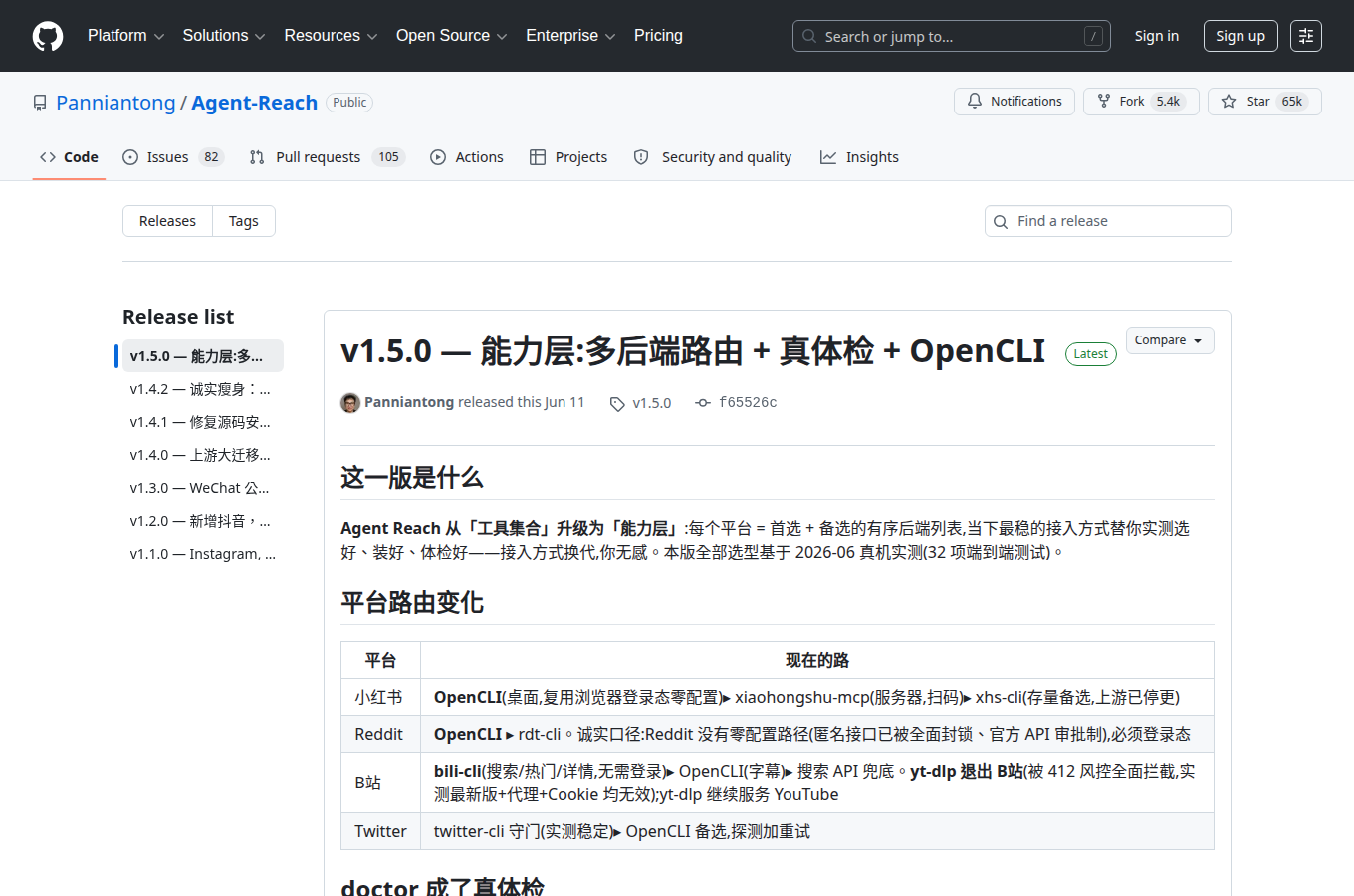 Panniantong/agent-reach 的 GitHub Releases 分頁，列出正式發行版本與更新說明。閱讀「零成本情報戰」時若要鎖定穩定版號，可先從這頁核對。