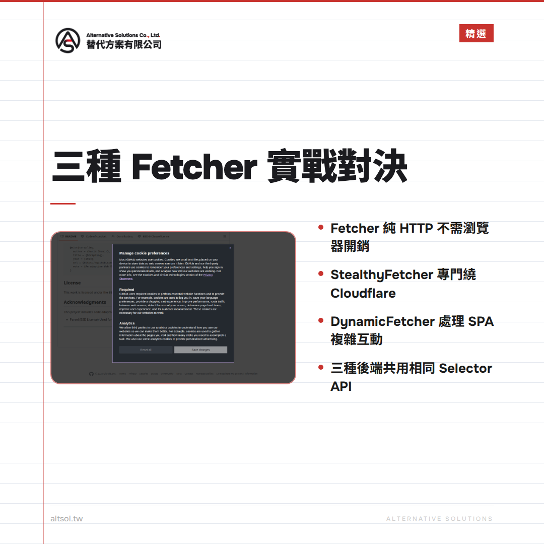 Scrapling 三種 Fetcher 架構圖