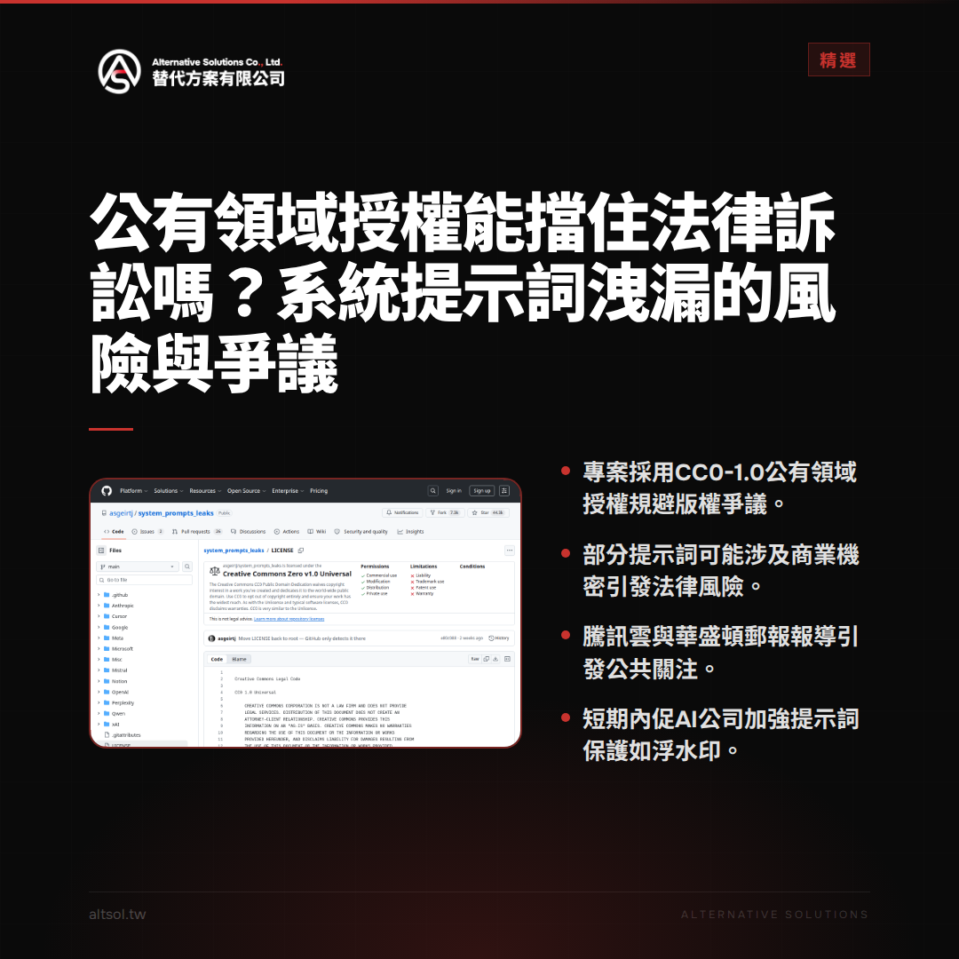 公有領域授權能擋住法律訴訟嗎？系統提示詞洩漏的風險與爭議