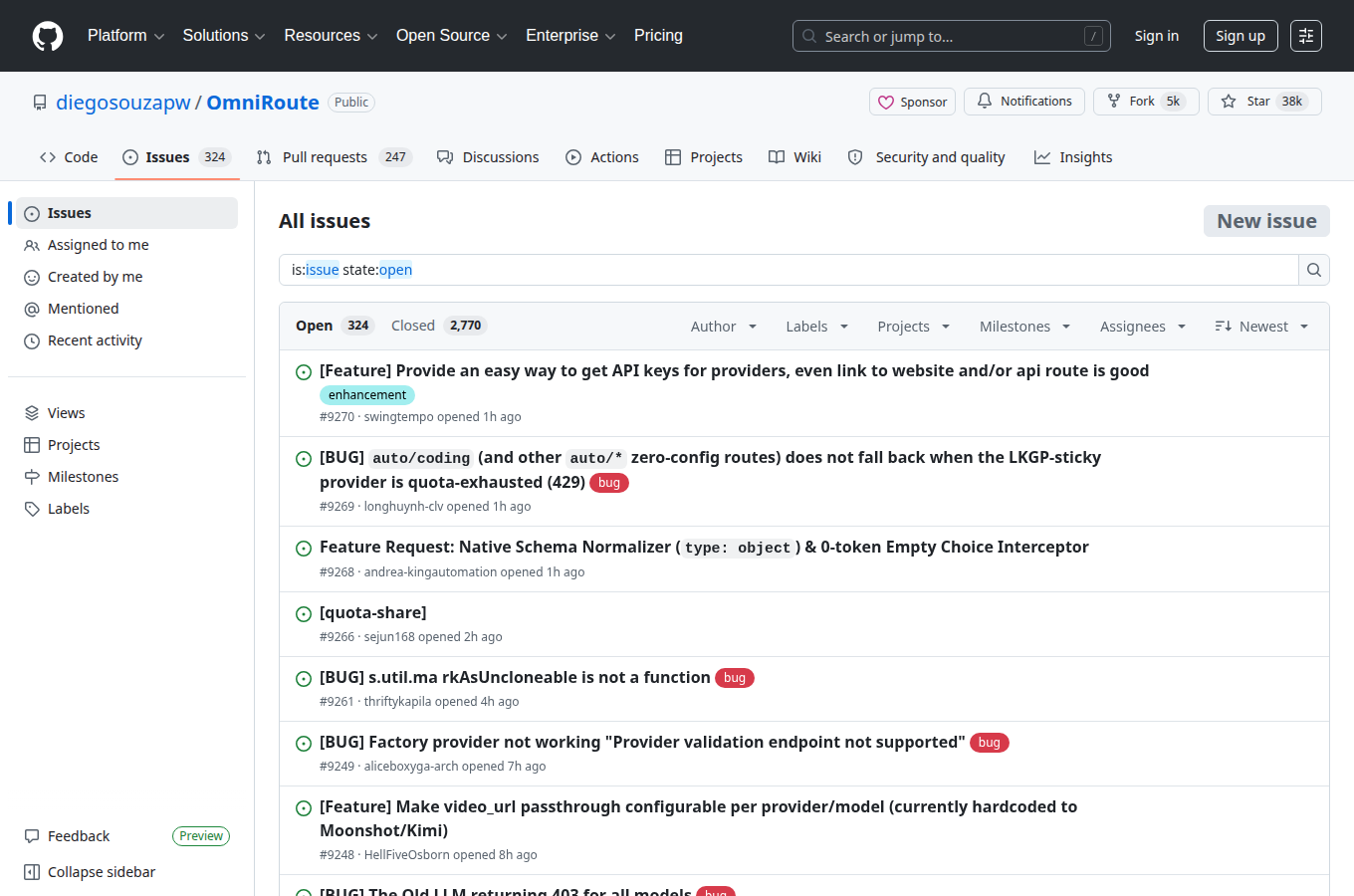 開源專案在 GitHub 的相關畫面。對應文章「額度用完自動跳別家！OmniRoute 智慧路由讓免費 API 不中斷，19 種」，可對照 README、版本或議題討論，幫助核對正文提到的專案資訊。