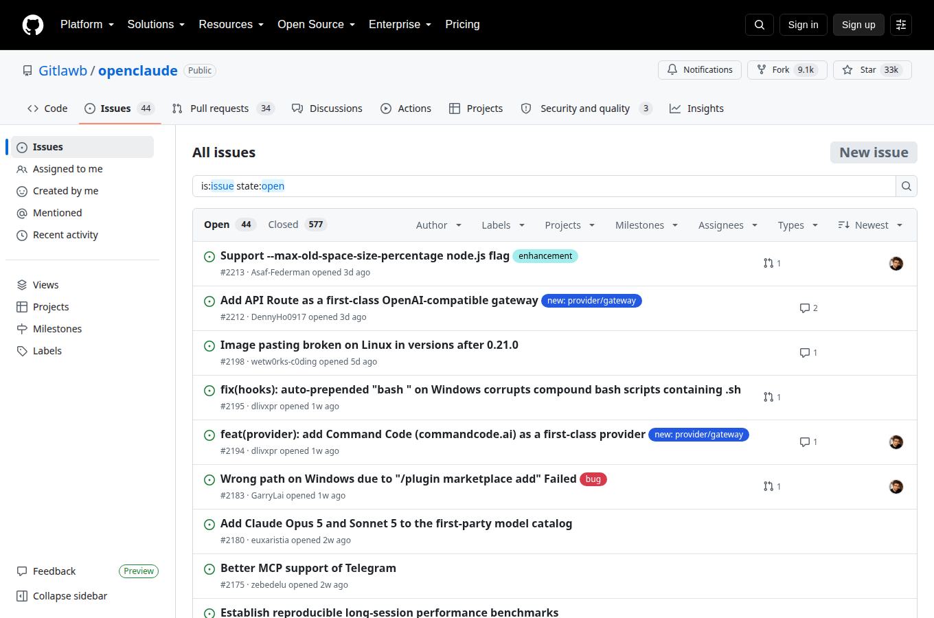 Gitlawb/openclaude 的 Issues 頁