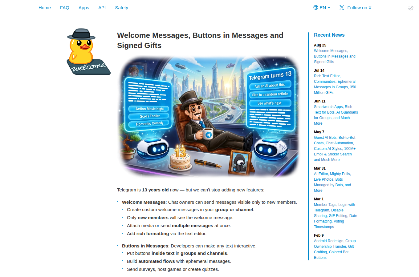 Telegram 官方公布歡迎訊息與訊息按鈕的說明頁，審批按鈕能怎麼用就看這一頁。