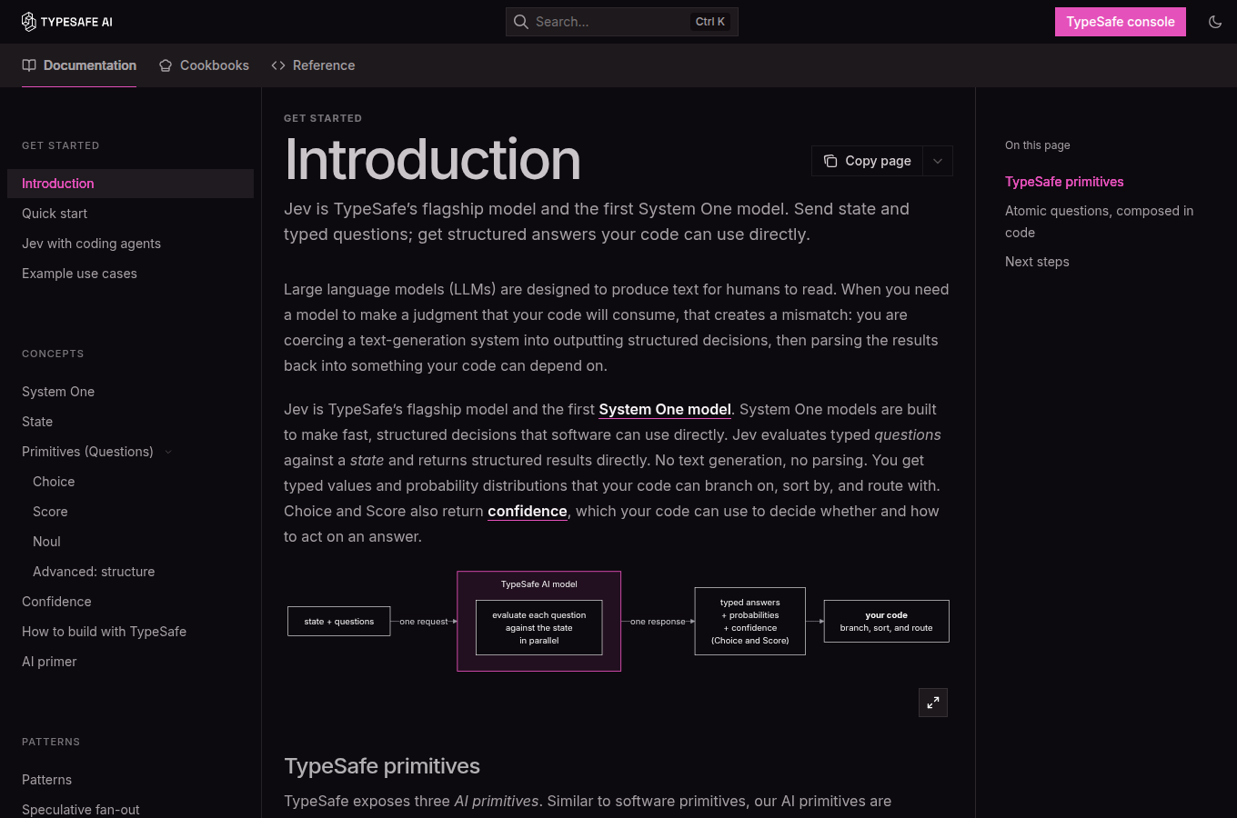 docs.typesafe.ai 的官方首頁，功能定義、文件入口與產品定位。