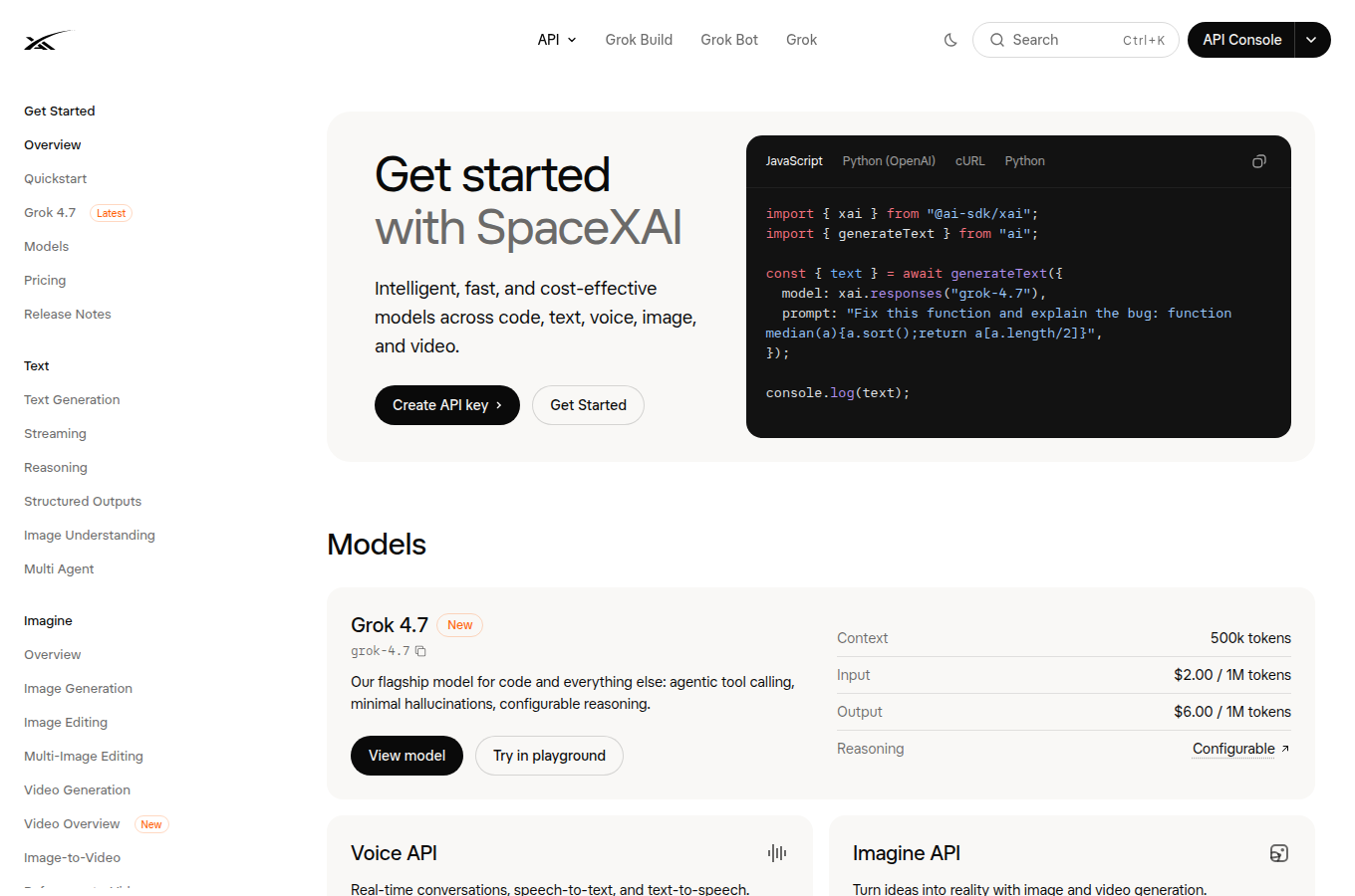 xAI 官方文件頁面，列出 Grok Bot 的功能範圍與使用限制。