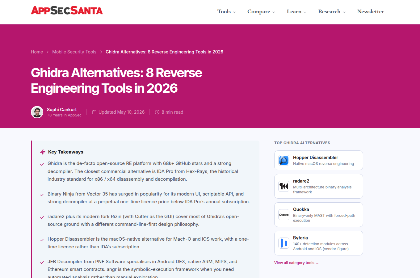 appsecsanta.com 的官方頁面（/mobile-security-tools/ghidra-alternatives），說明這項功能的設定方式與可用選項。